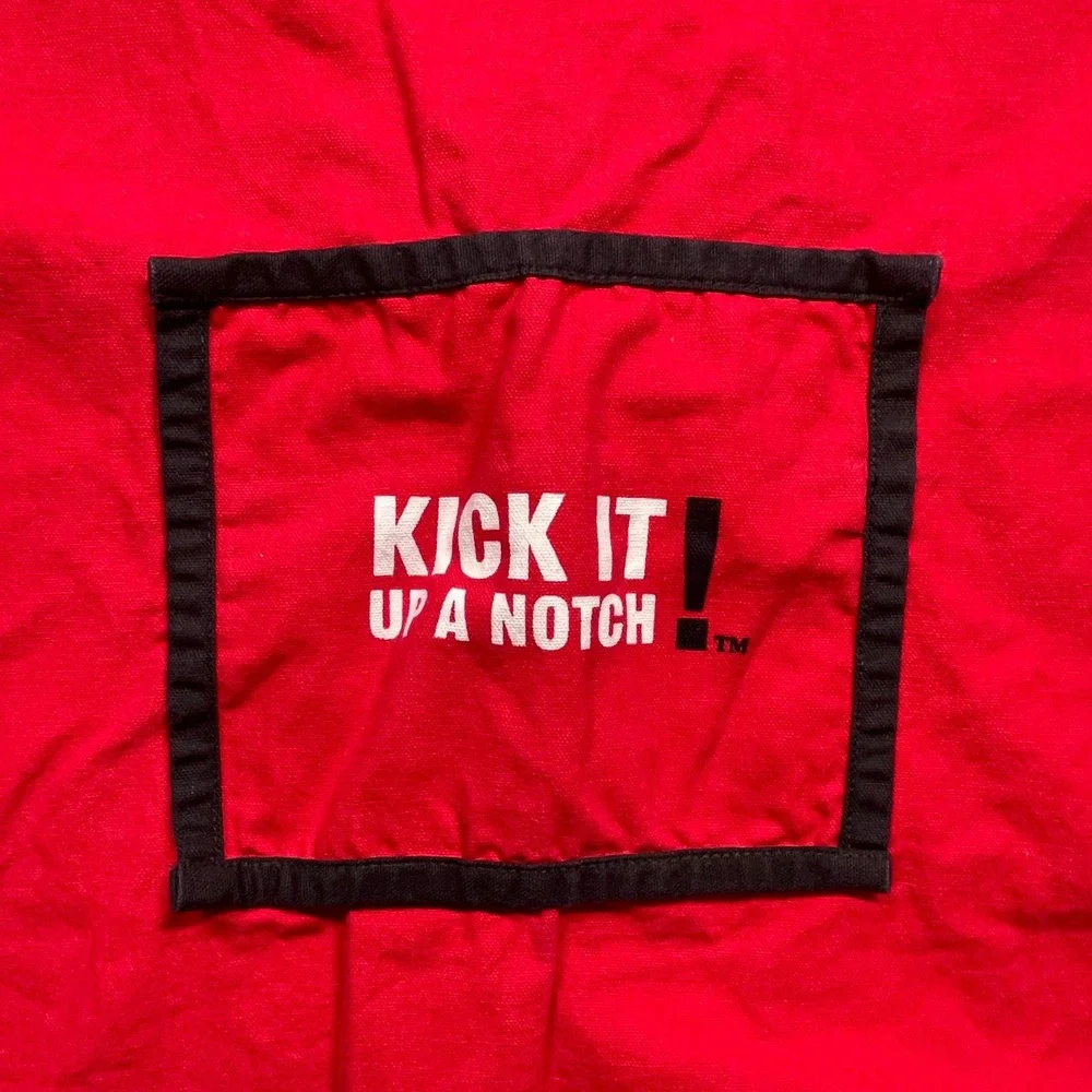 Emeril Lagasse Apron‎ Kick It Up A Notch Red Black White Stripes Pocket